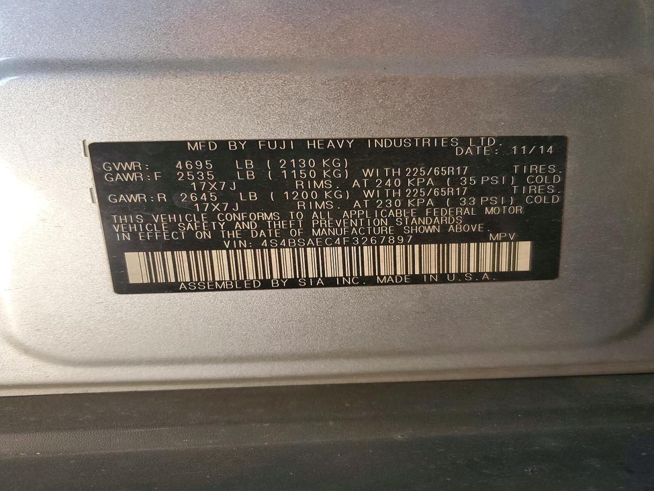 2015 SUBARU OUTBACK 2.5I PREMIUM photo 25