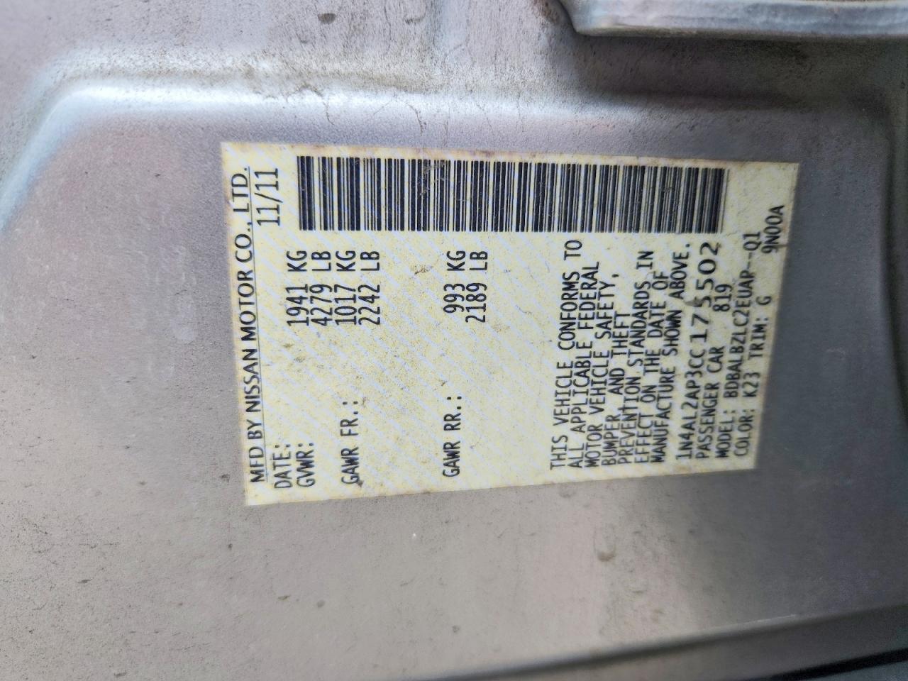 2012 NISSAN ALTIMA 2.5 photo 13