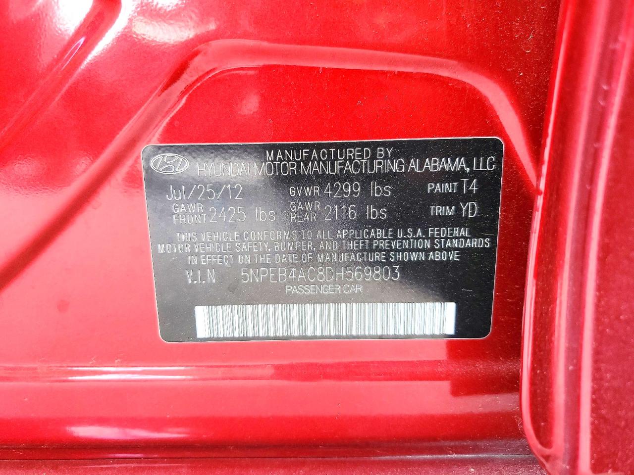 2013 HYUNDAI SONATA GLS photo 34