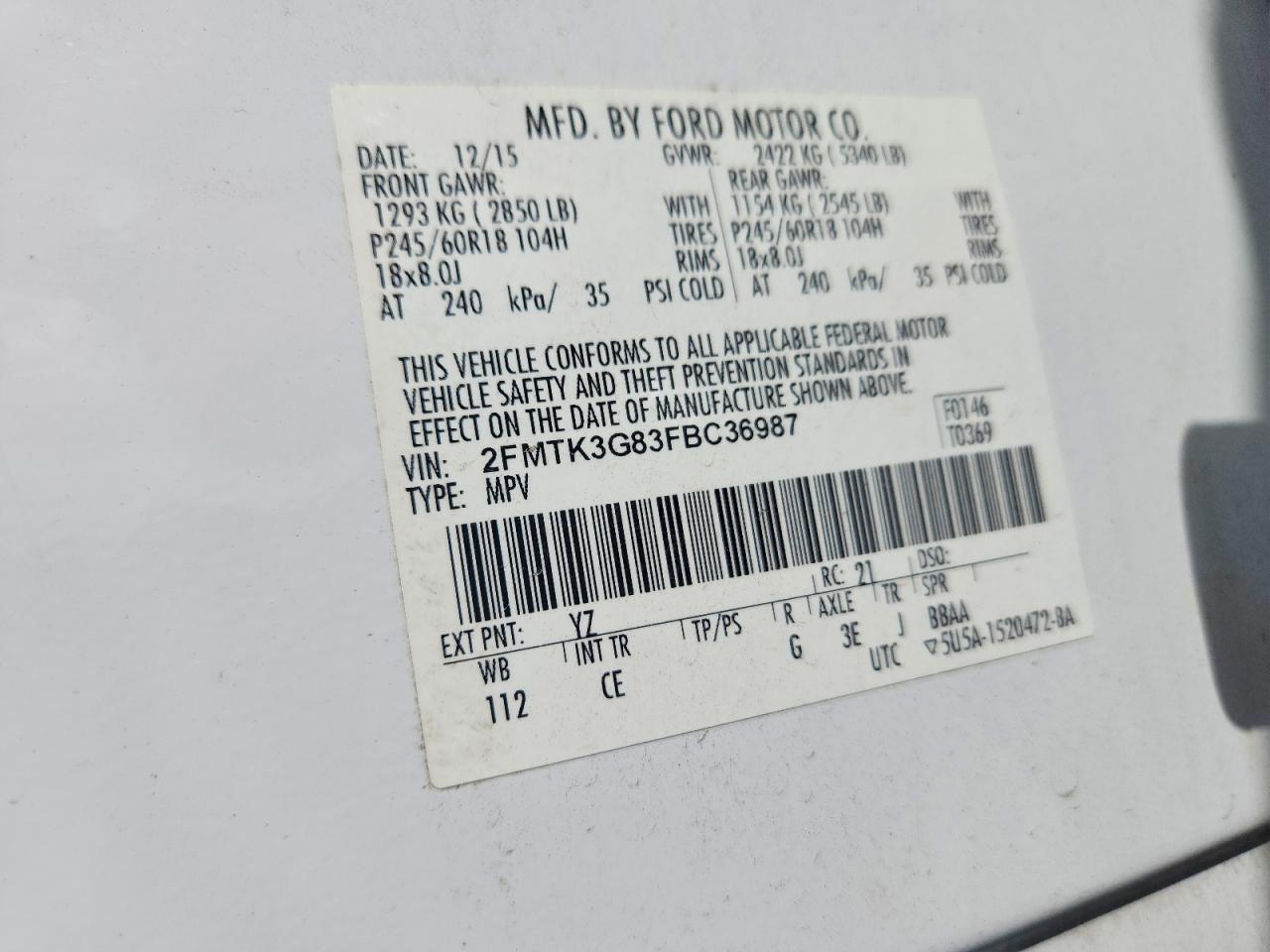 2015 FORD EDGE SE photo 13
