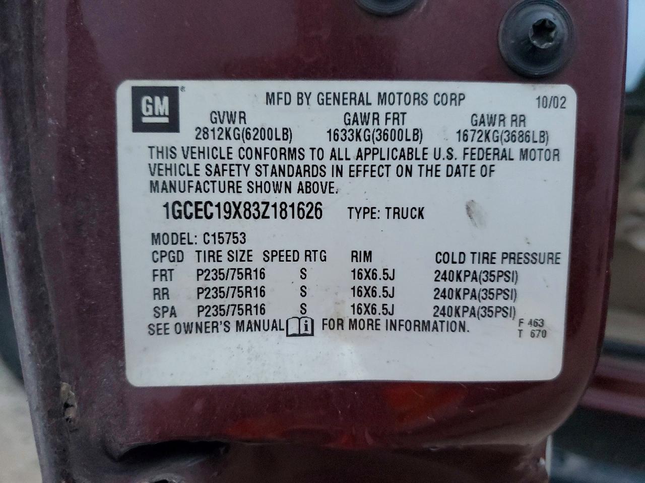 2003 CHEVROLET SILVERADO C1500 photo 12
