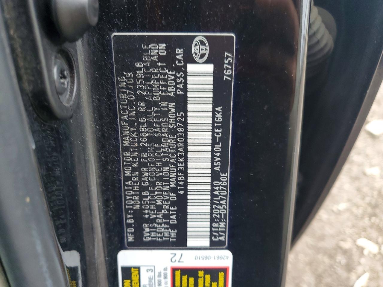 2010 TOYOTA CAMRY photo 12