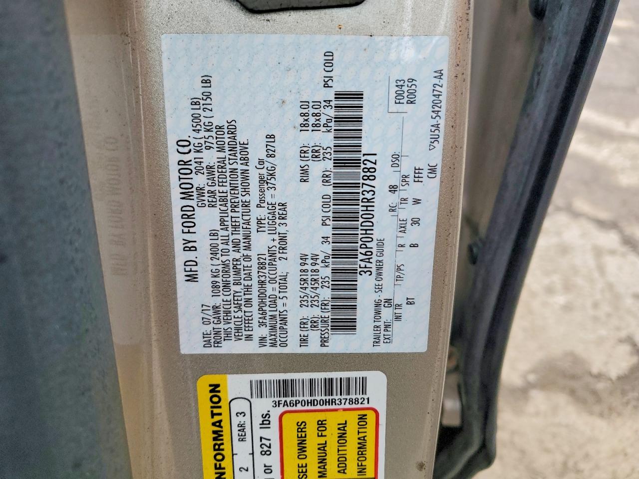 2017 FORD FUSION SE photo 34