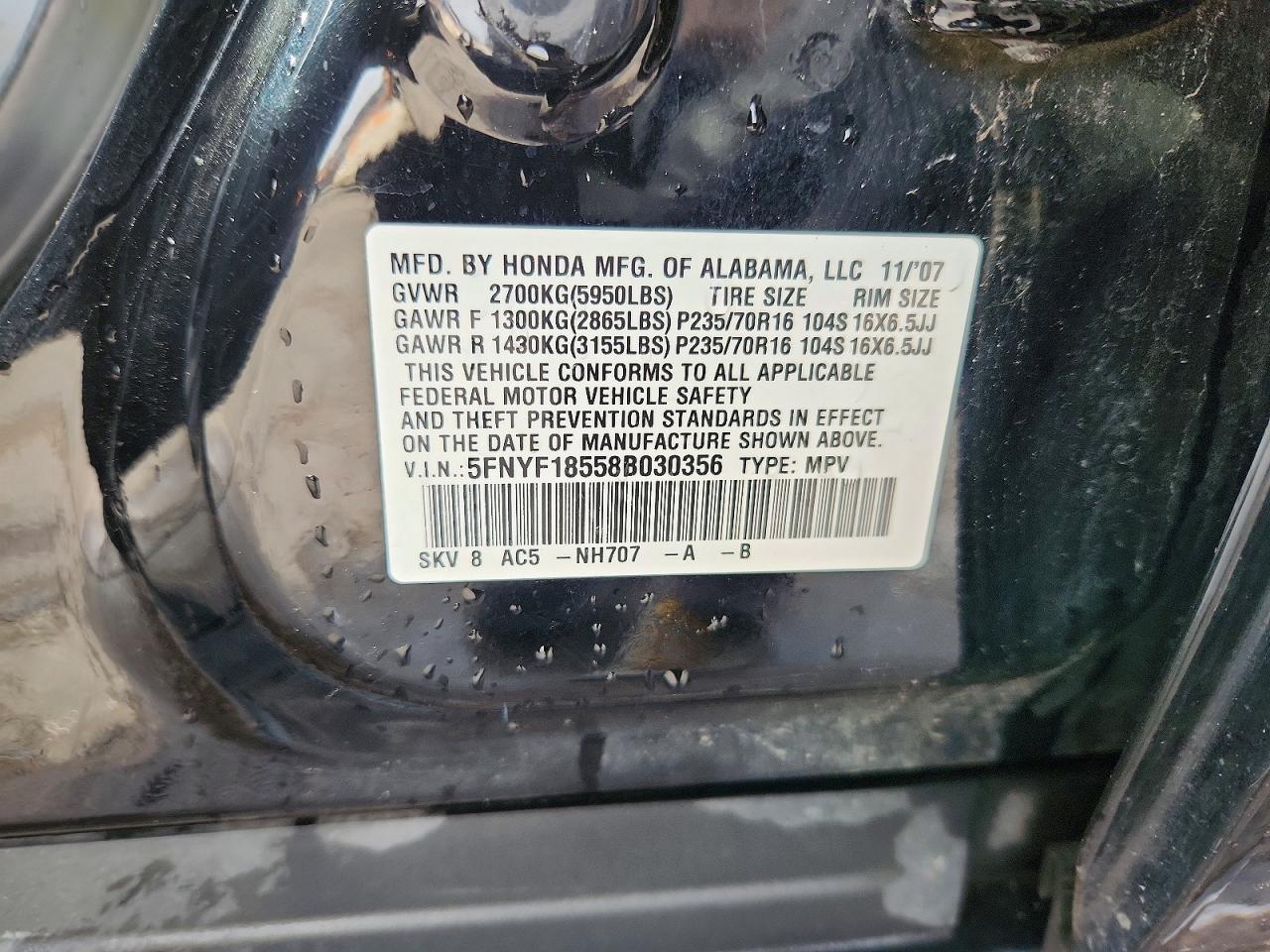2008 HONDA PILOT EXL photo 27