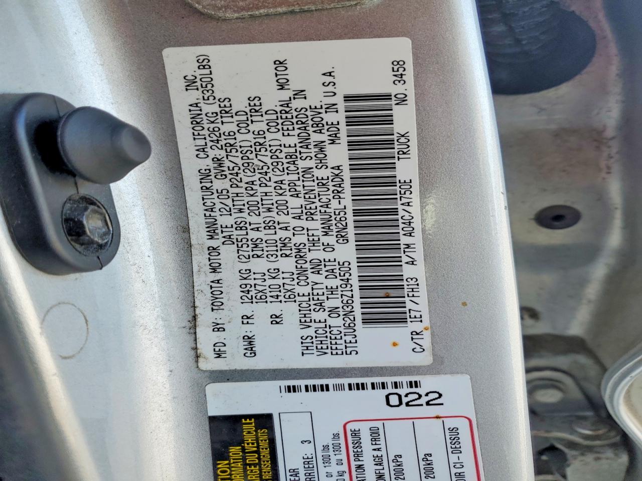 2006 TOYOTA TACOMA PRERUNNER V6 photo 12