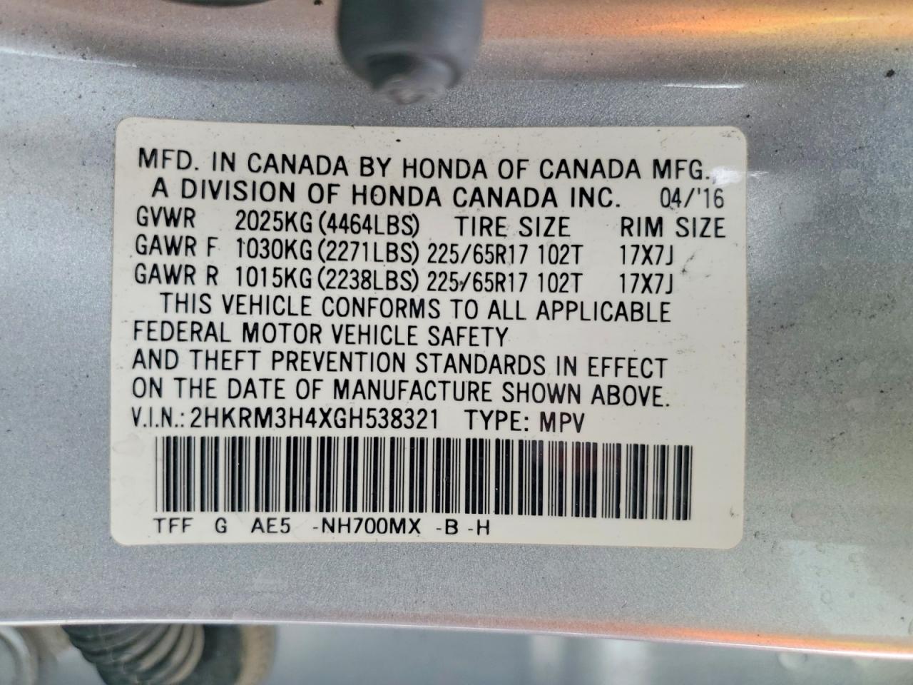 2016 HONDA CR-V SE photo 25