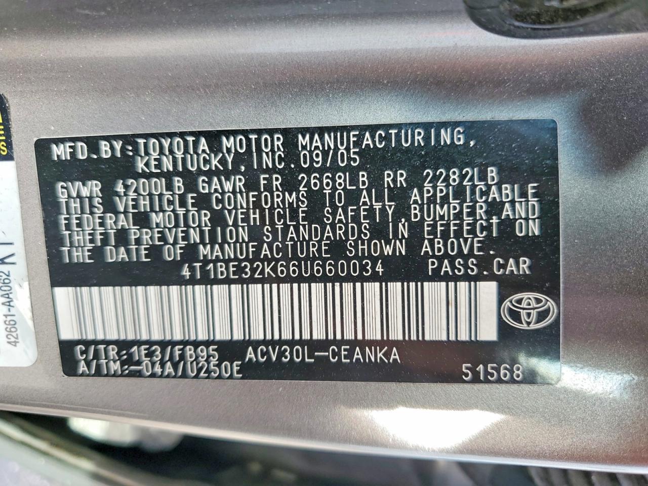 2006 TOYOTA CAMRY STANDARD photo 34