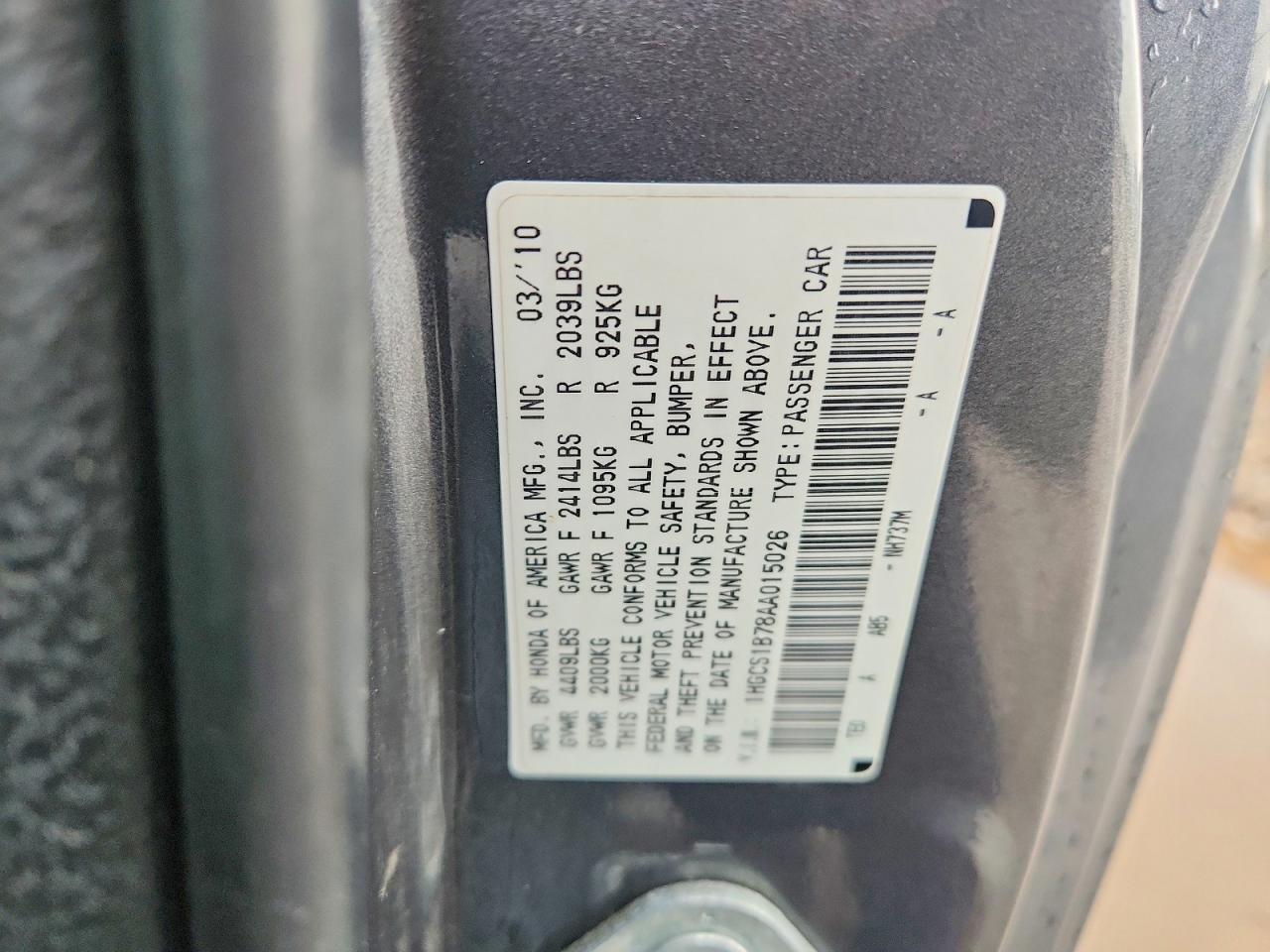 2010 HONDA ACCORD EX photo 12