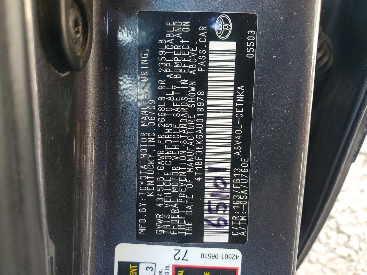 2010 TOYOTA CAMRY LE photo 23