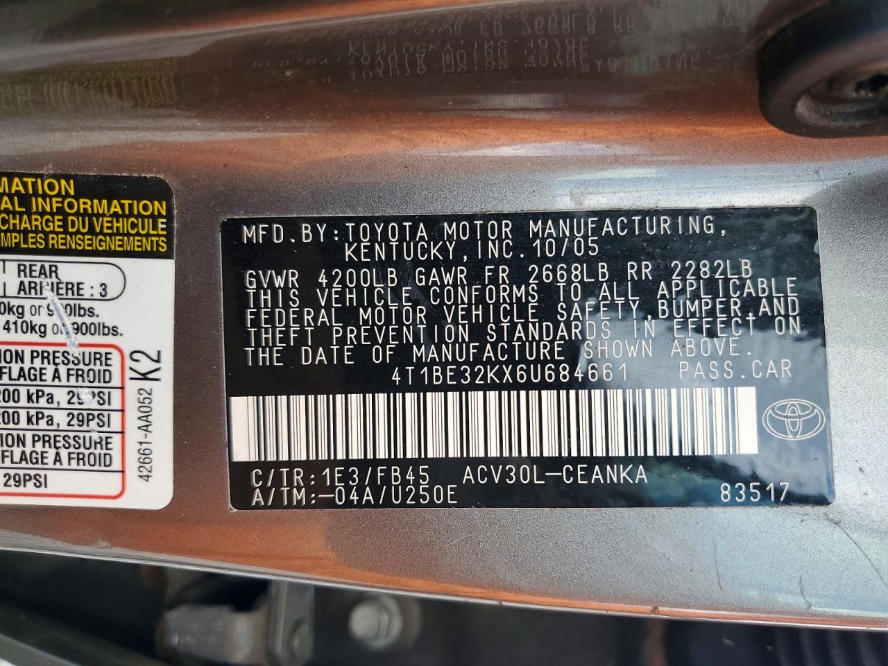 2006 TOYOTA CAMRY LE photo 23