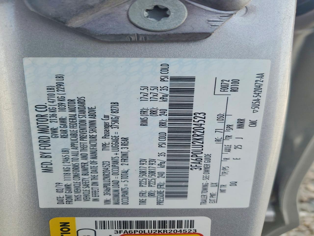 2019 FORD FUSION SE photo 25