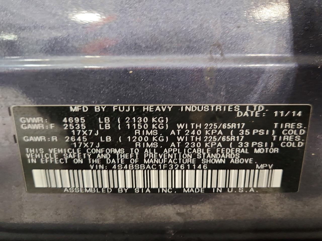 2015 SUBARU OUTBACK 2.5I photo 25