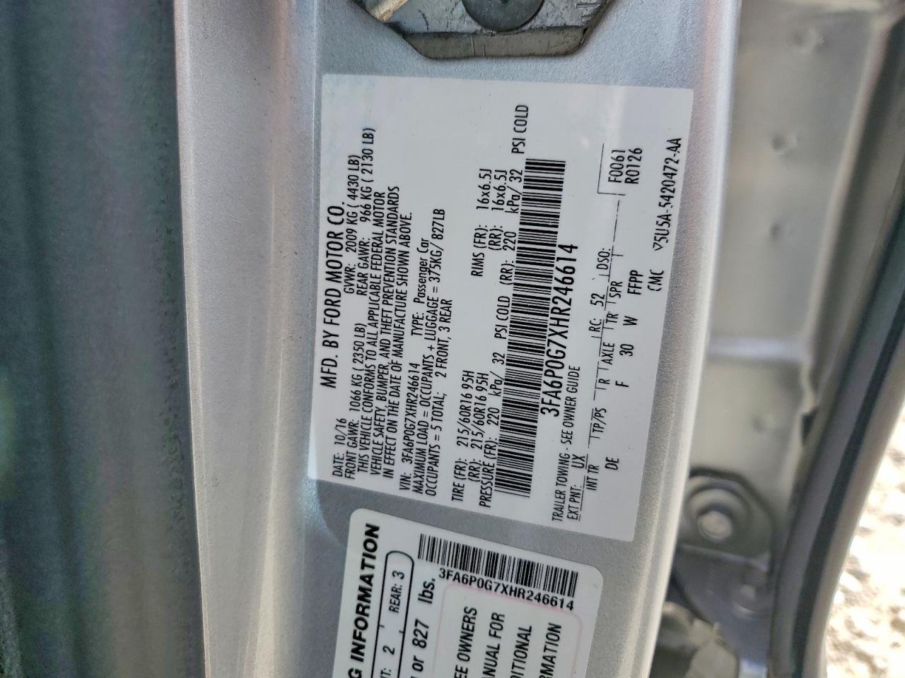 2017 FORD FUSION S photo 12