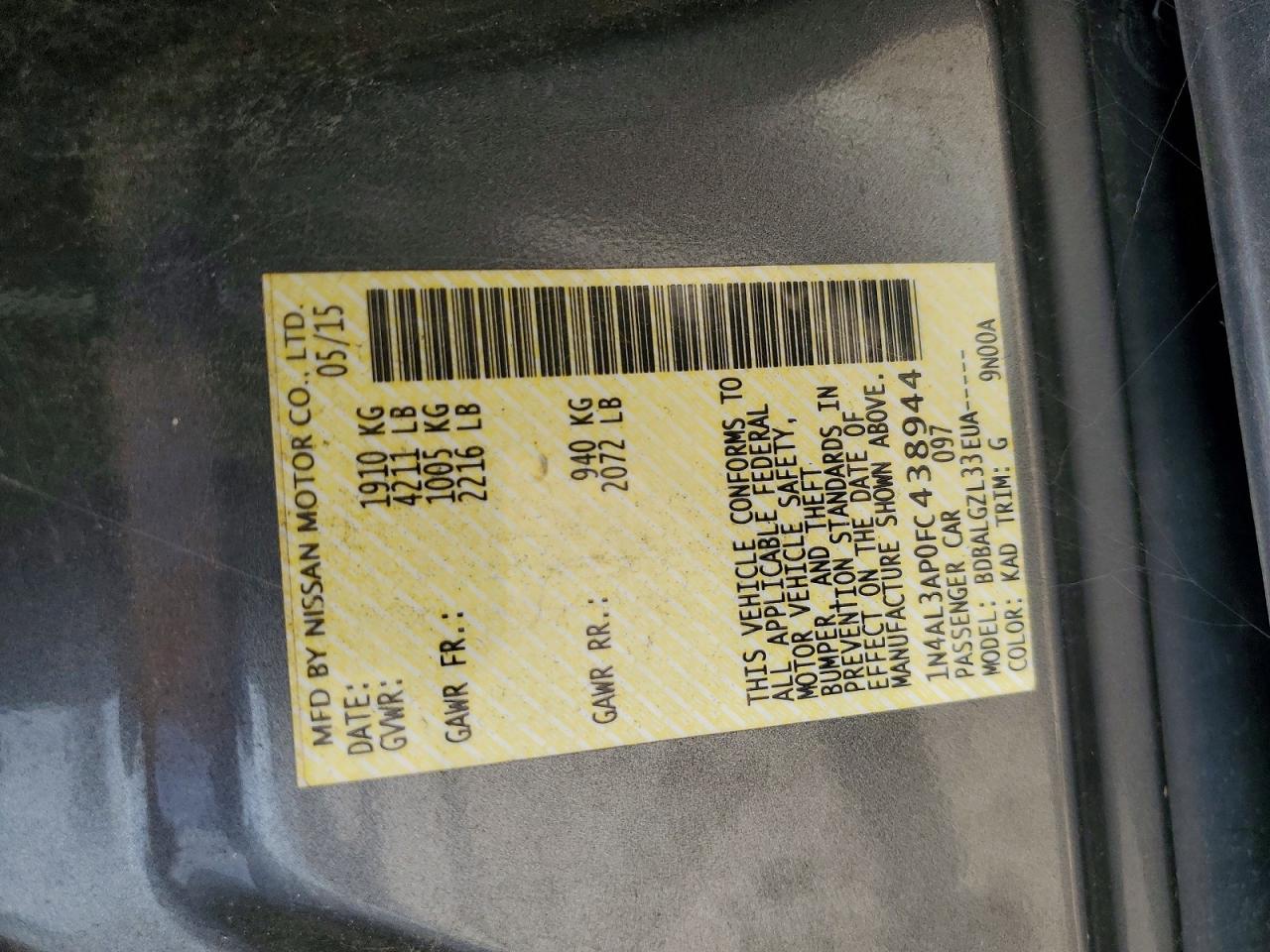 2015 NISSAN ALTIMA 2.5 S photo 37