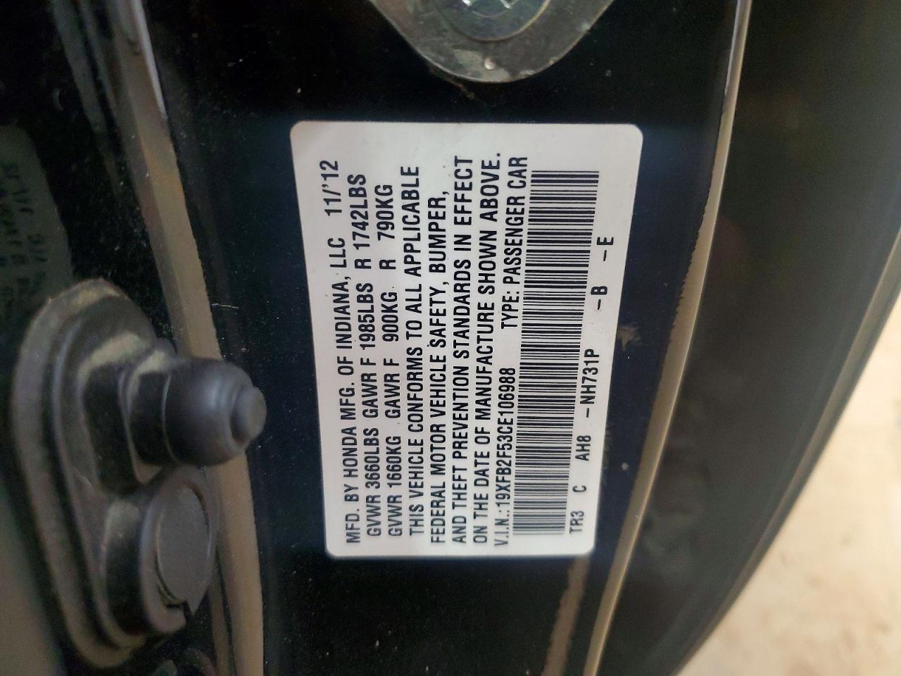 2012 HONDA CIVIC LX photo 12