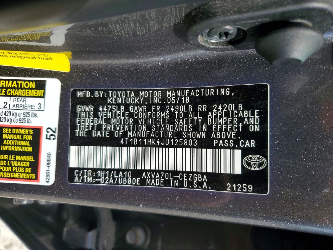 2018 TOYOTA CAMRY XLE photo 34