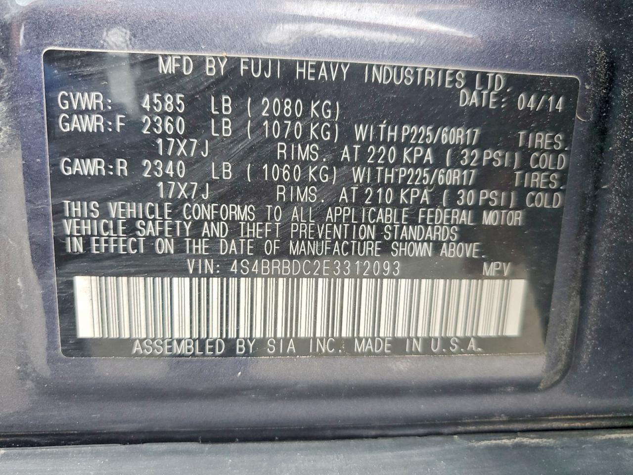 2014 SUBARU OUTBACK 2.5I PREMIUM photo 25