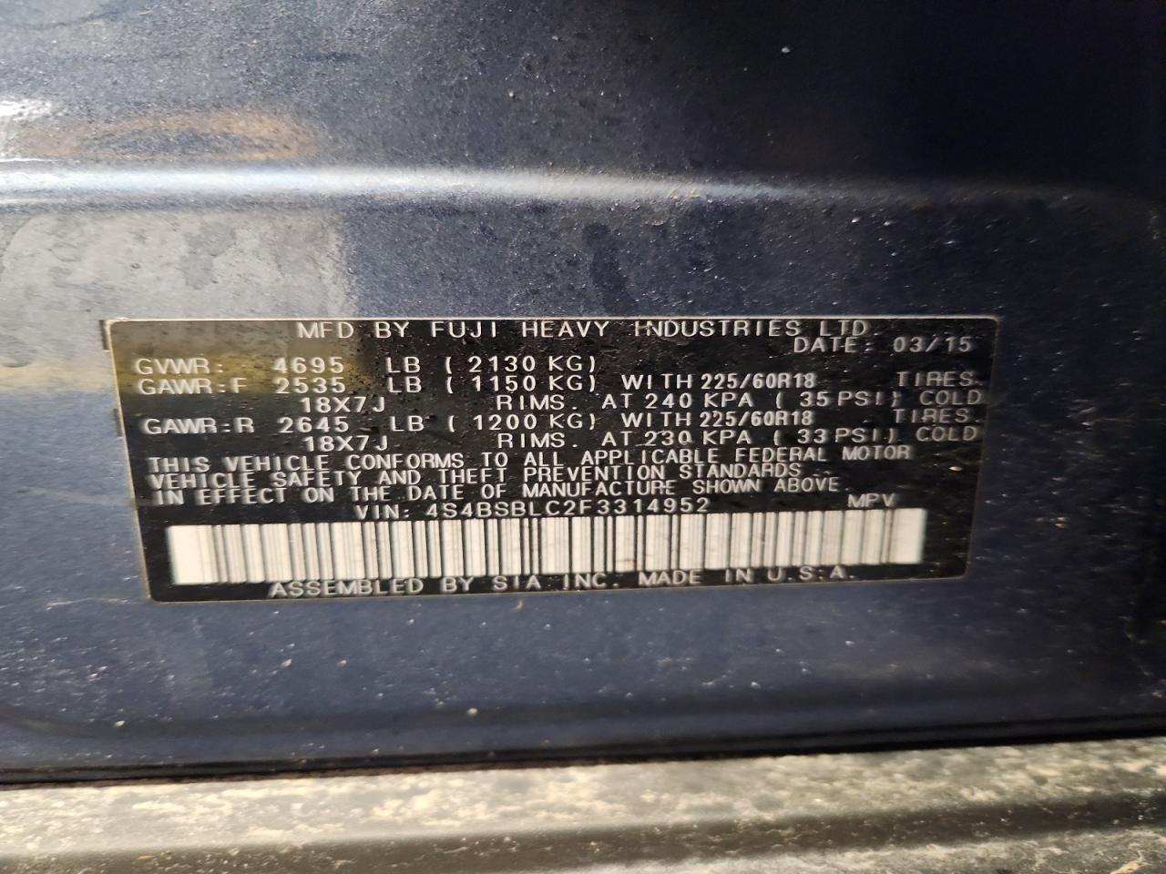 2015 SUBARU OUTBACK 2.5I LIMITED photo 37