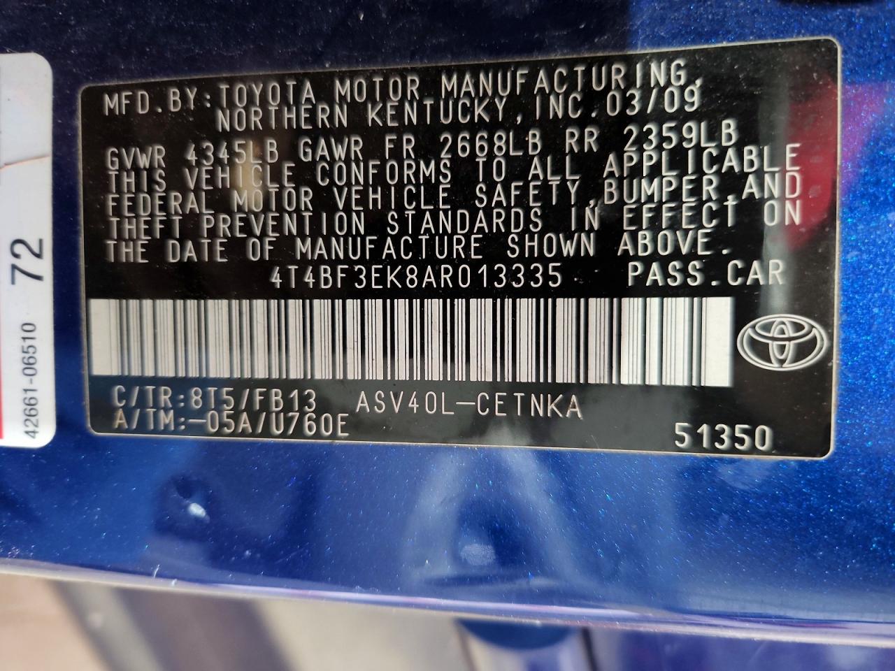 2010 TOYOTA CAMRY LE photo 34