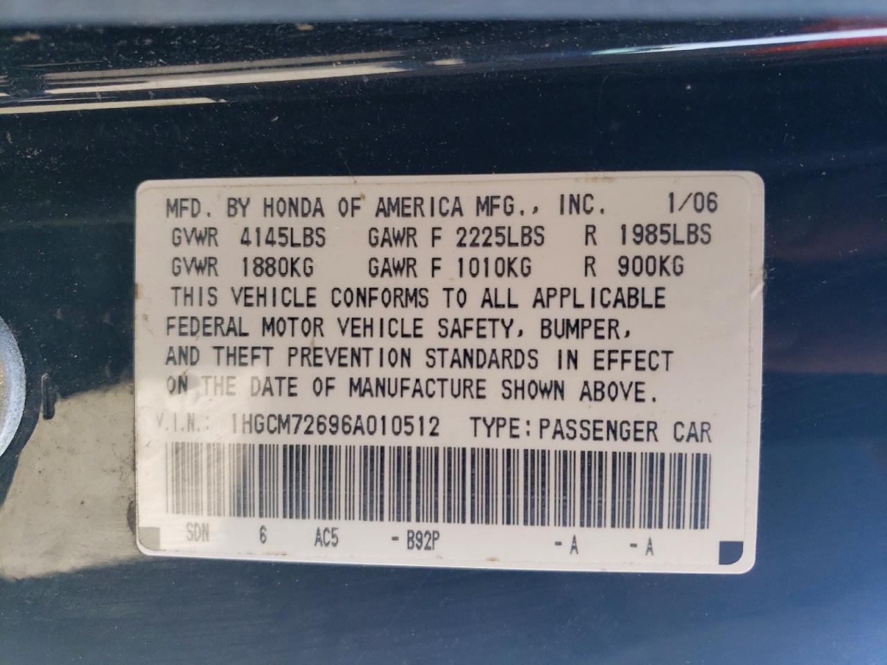 2006 HONDA ACCORD EX photo 34