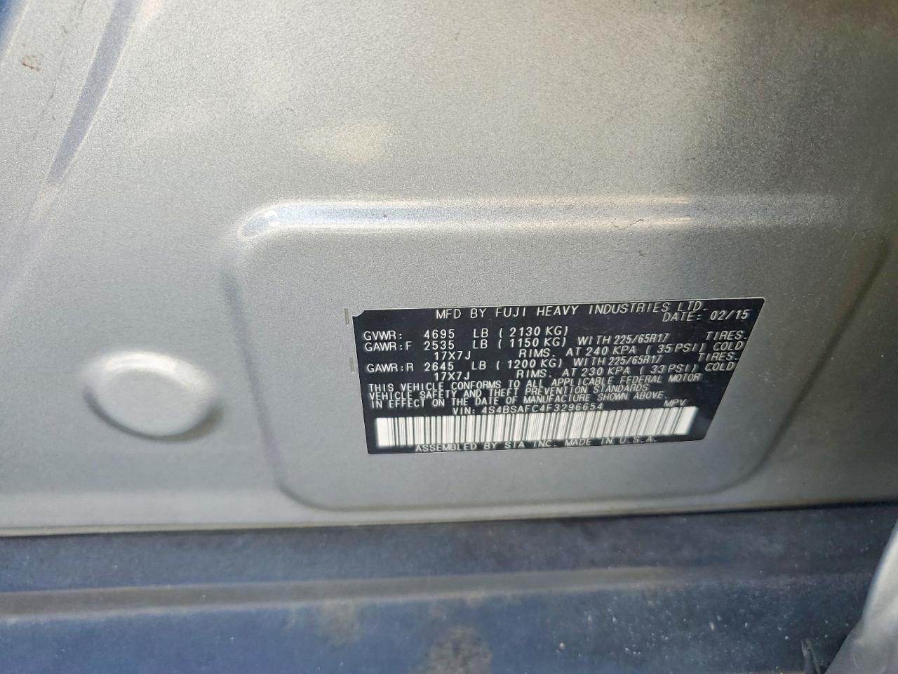2015 SUBARU OUTBACK 2.5I PREMIUM photo 25