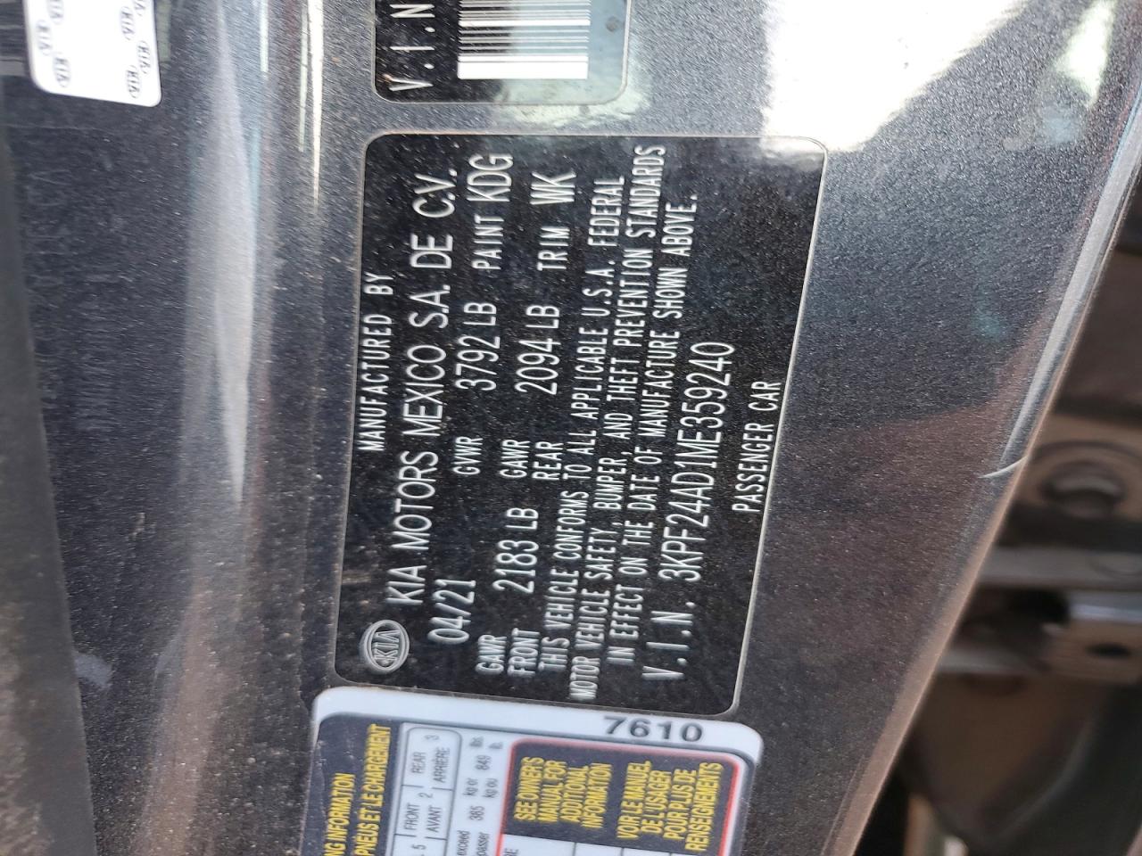 2021 KIA FORTE LXS photo 13