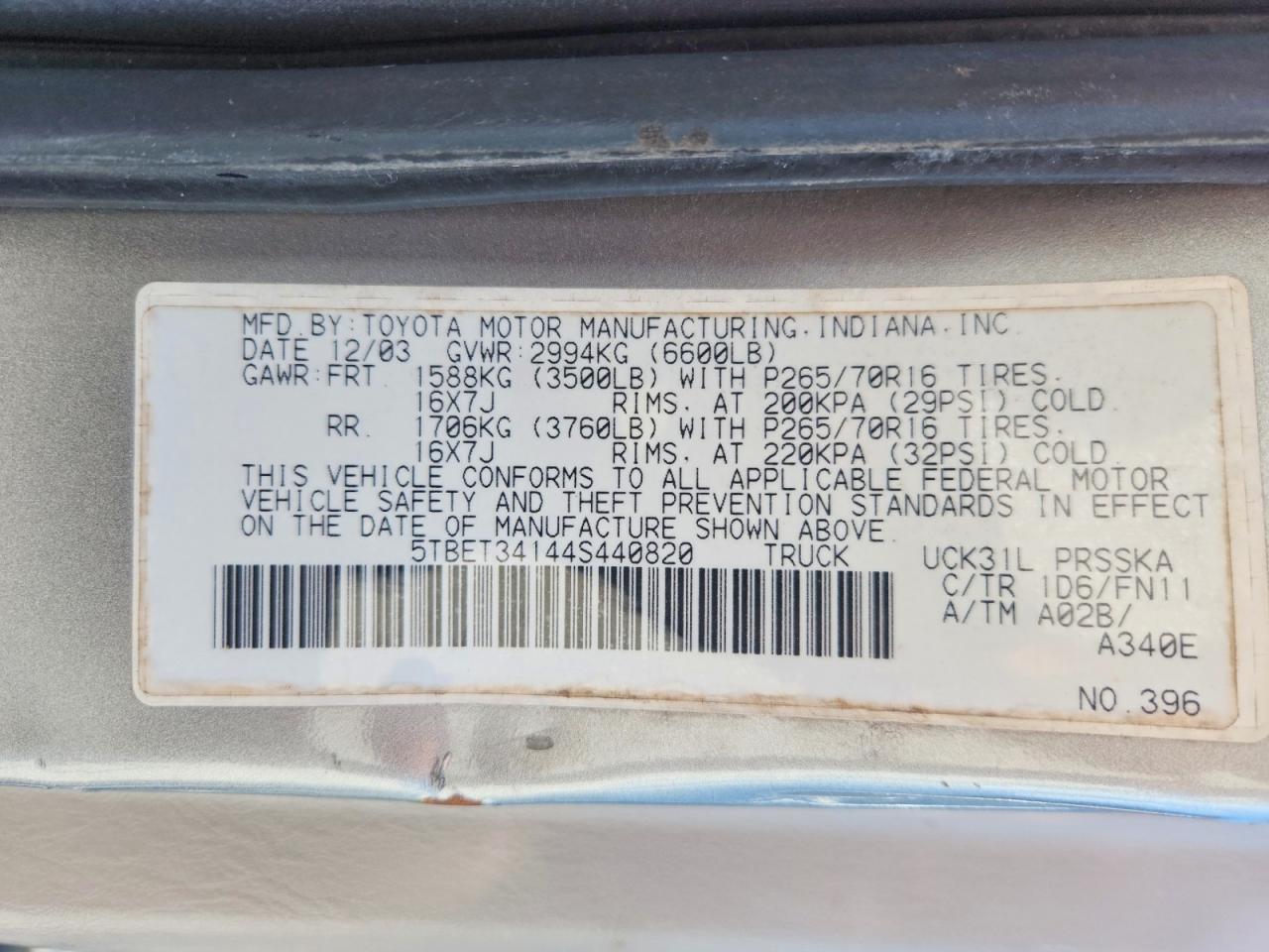 2004 TOYOTA TUNDRA SR5 photo 23