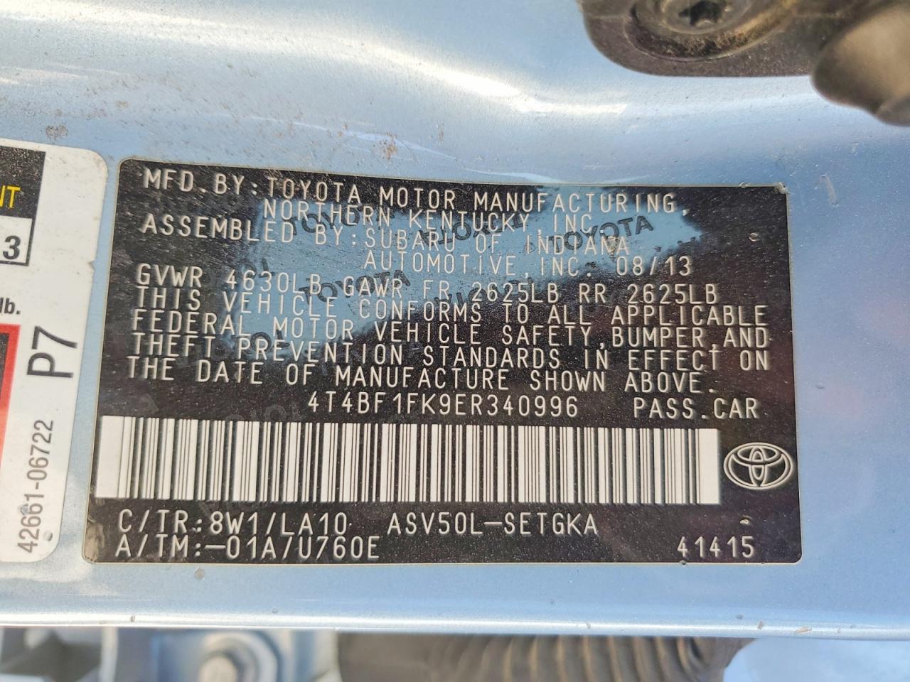 2014 TOYOTA CAMRY XLE photo 13