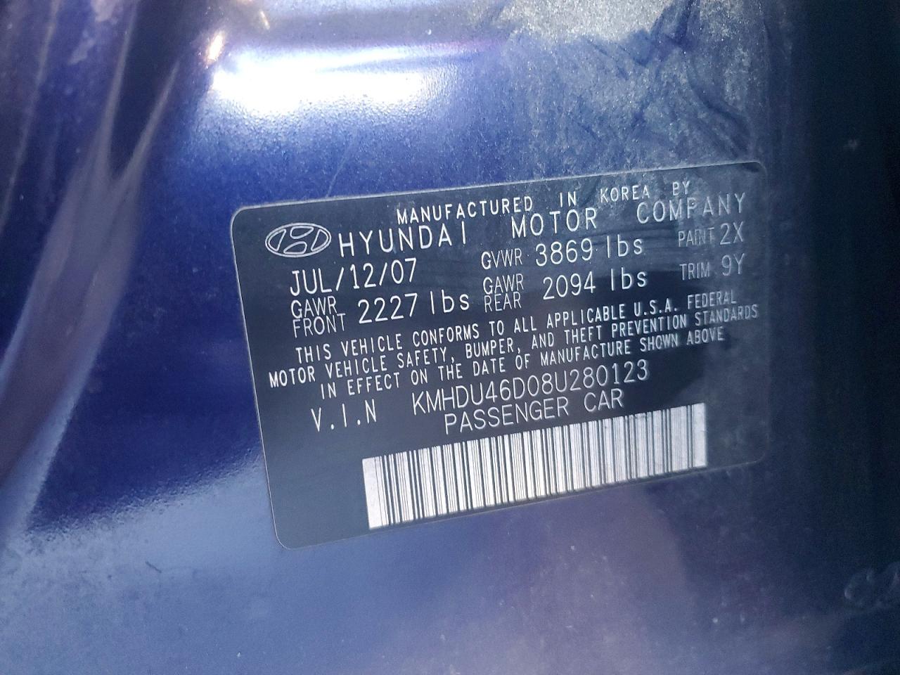 2008 HYUNDAI ELANTRA GLS photo 12