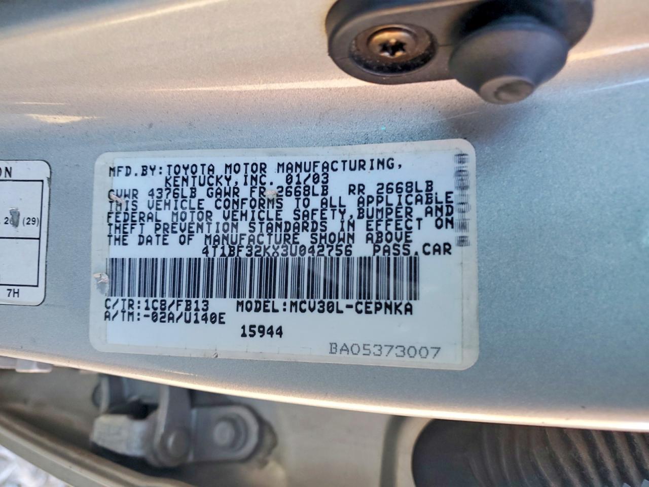 2003 TOYOTA CAMRY LE V6 photo 23