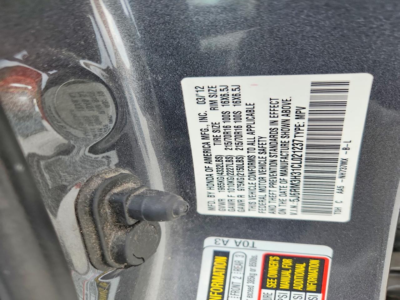 2012 HONDA CR-V LX photo 25