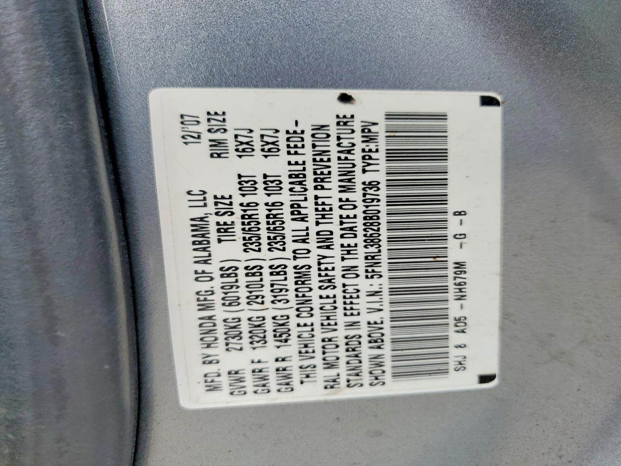 2008 HONDA ODYSSEY EXL photo 37