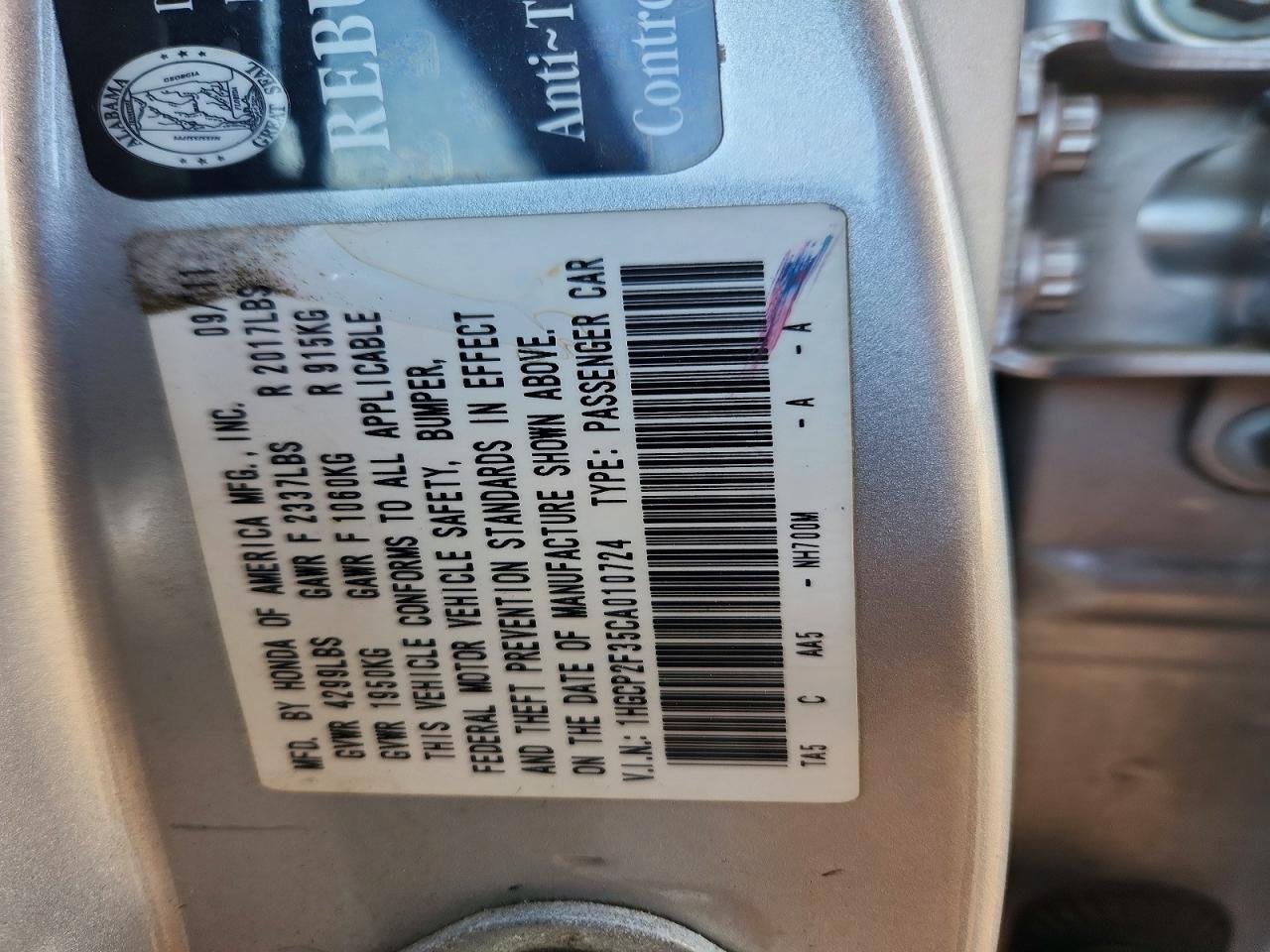 2012 HONDA ACCORD LX photo 23