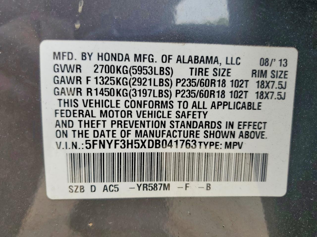 2013 HONDA PILOT EXL photo 37