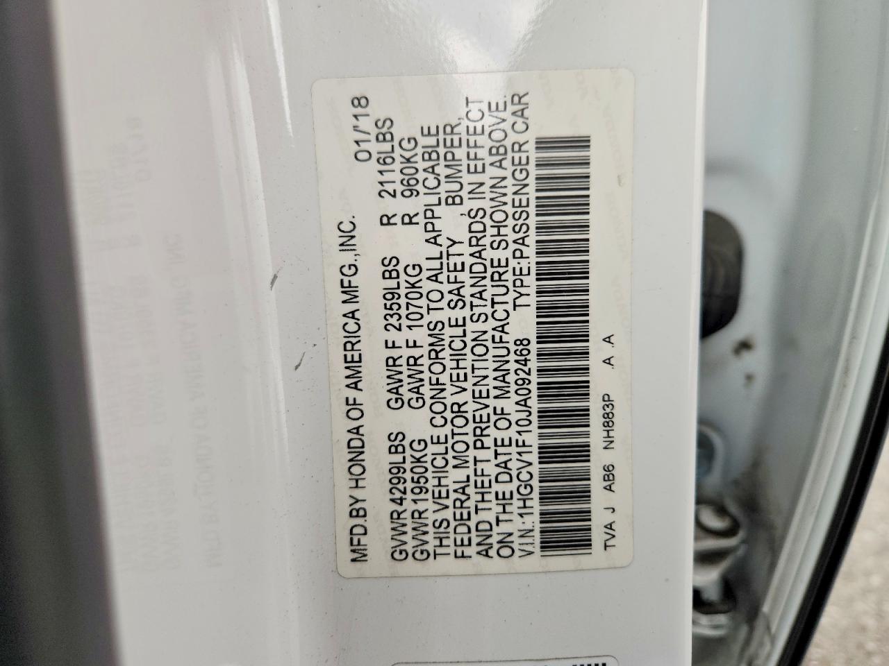 2018 HONDA ACCORD LX photo 12