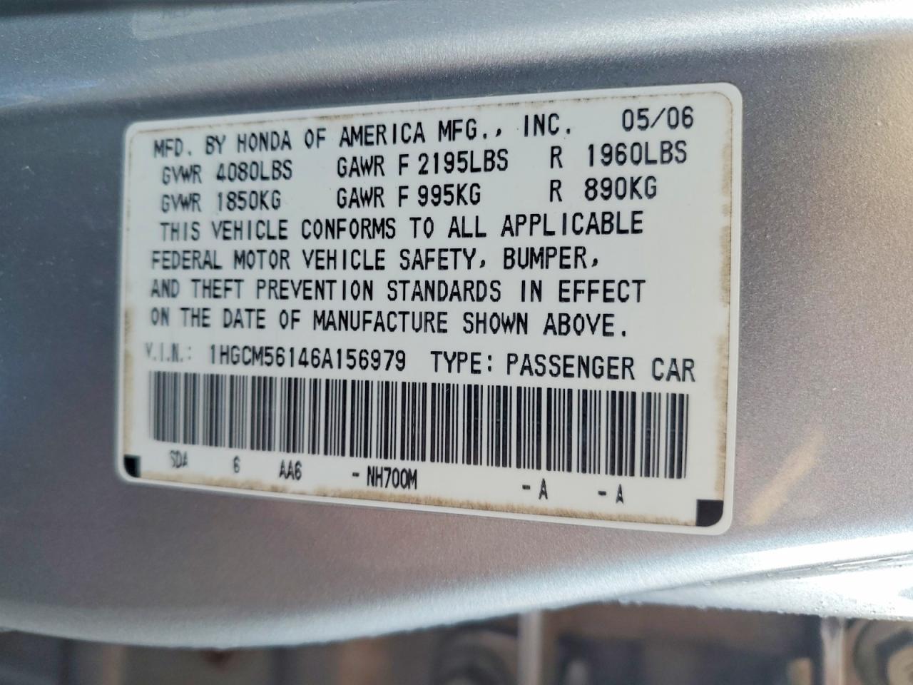 2006 HONDA ACCORD VALUE photo 23