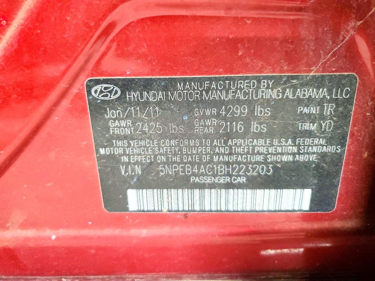 2011 HYUNDAI SONATA GLS photo 23