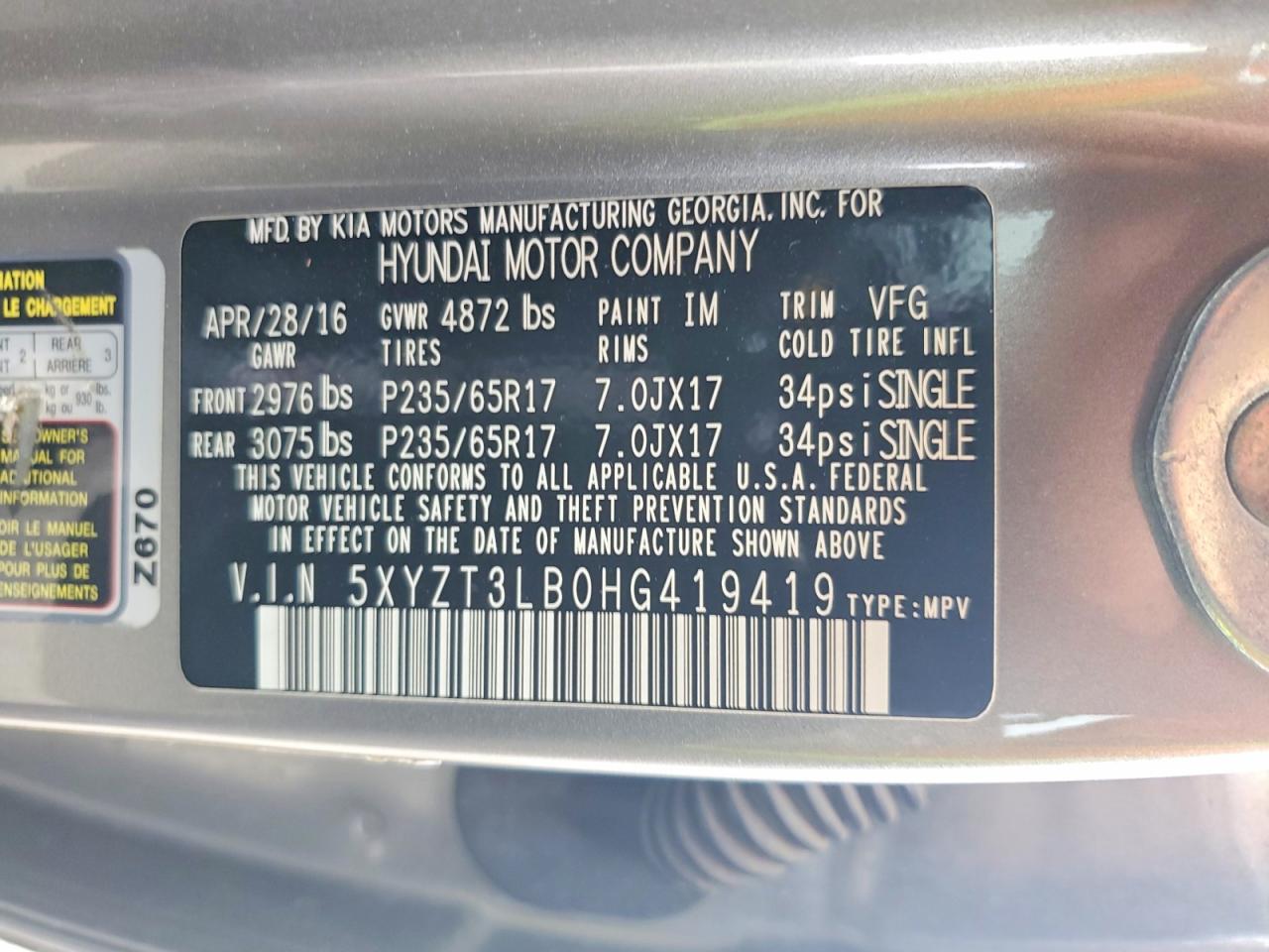 2017 HYUNDAI SANTA FE SPORT 2.4L photo 12