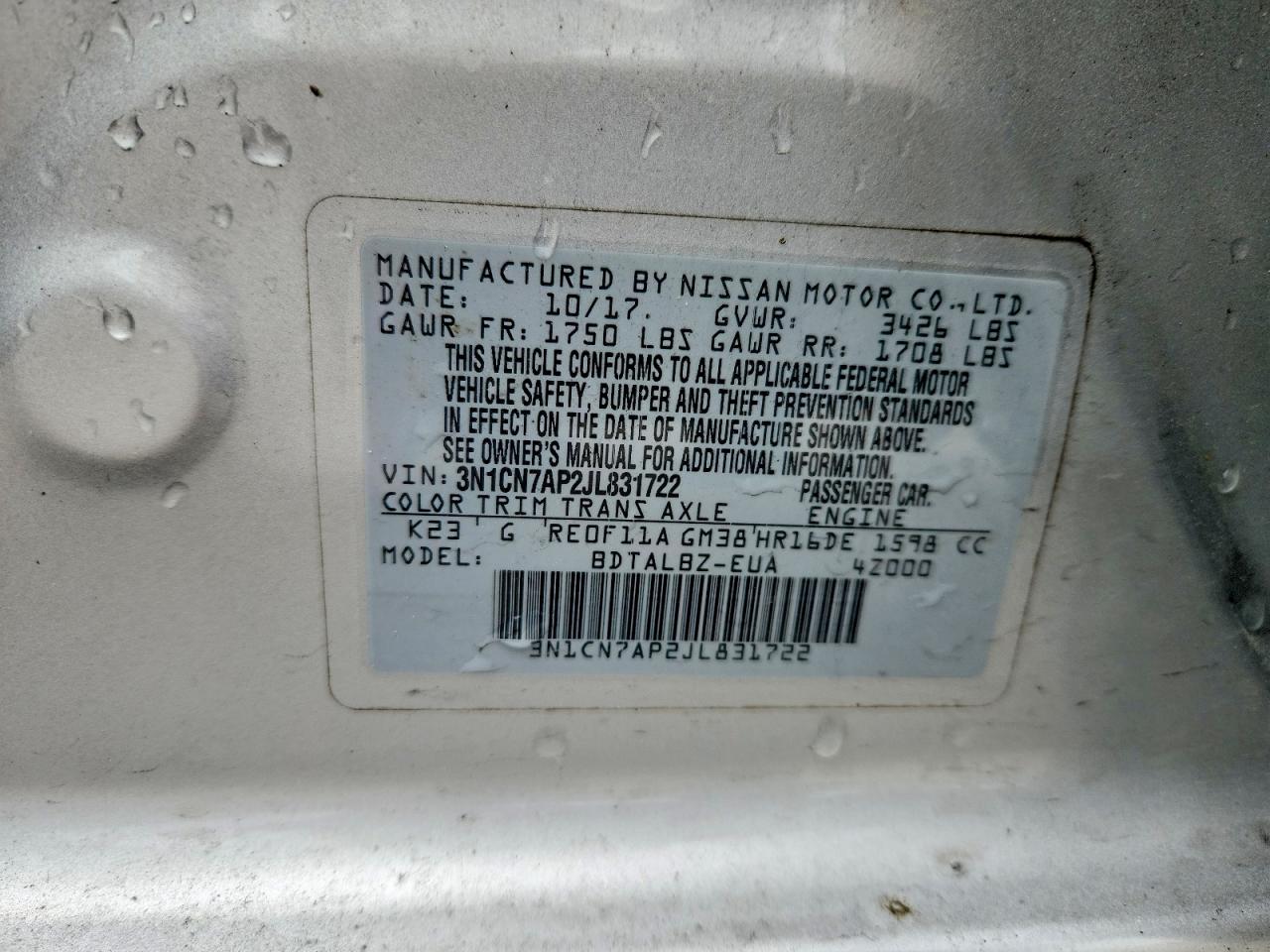 2018 NISSAN VERSA SV photo 34