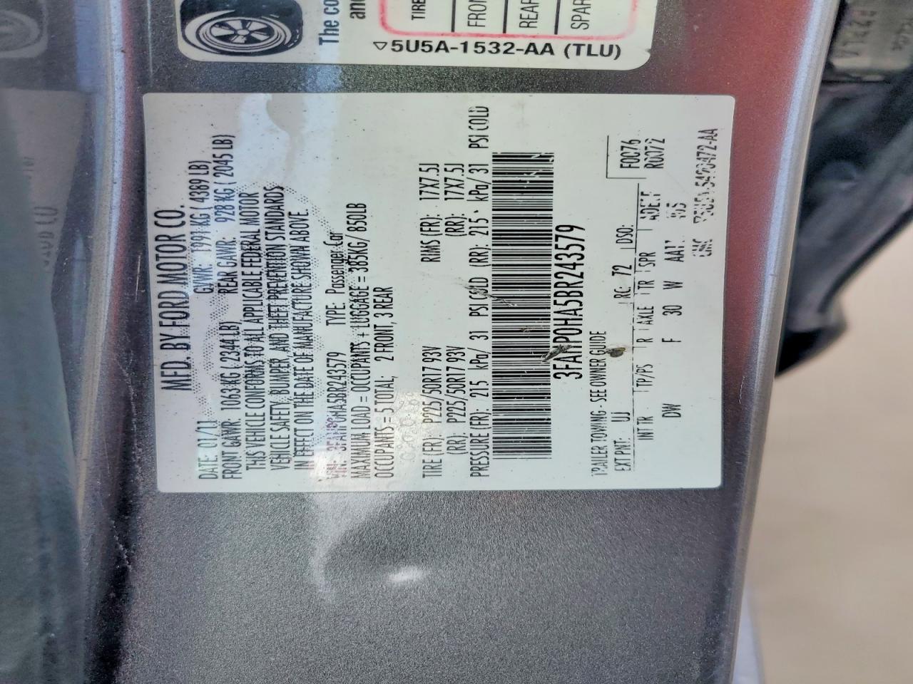 2011 FORD FUSION SE photo 12