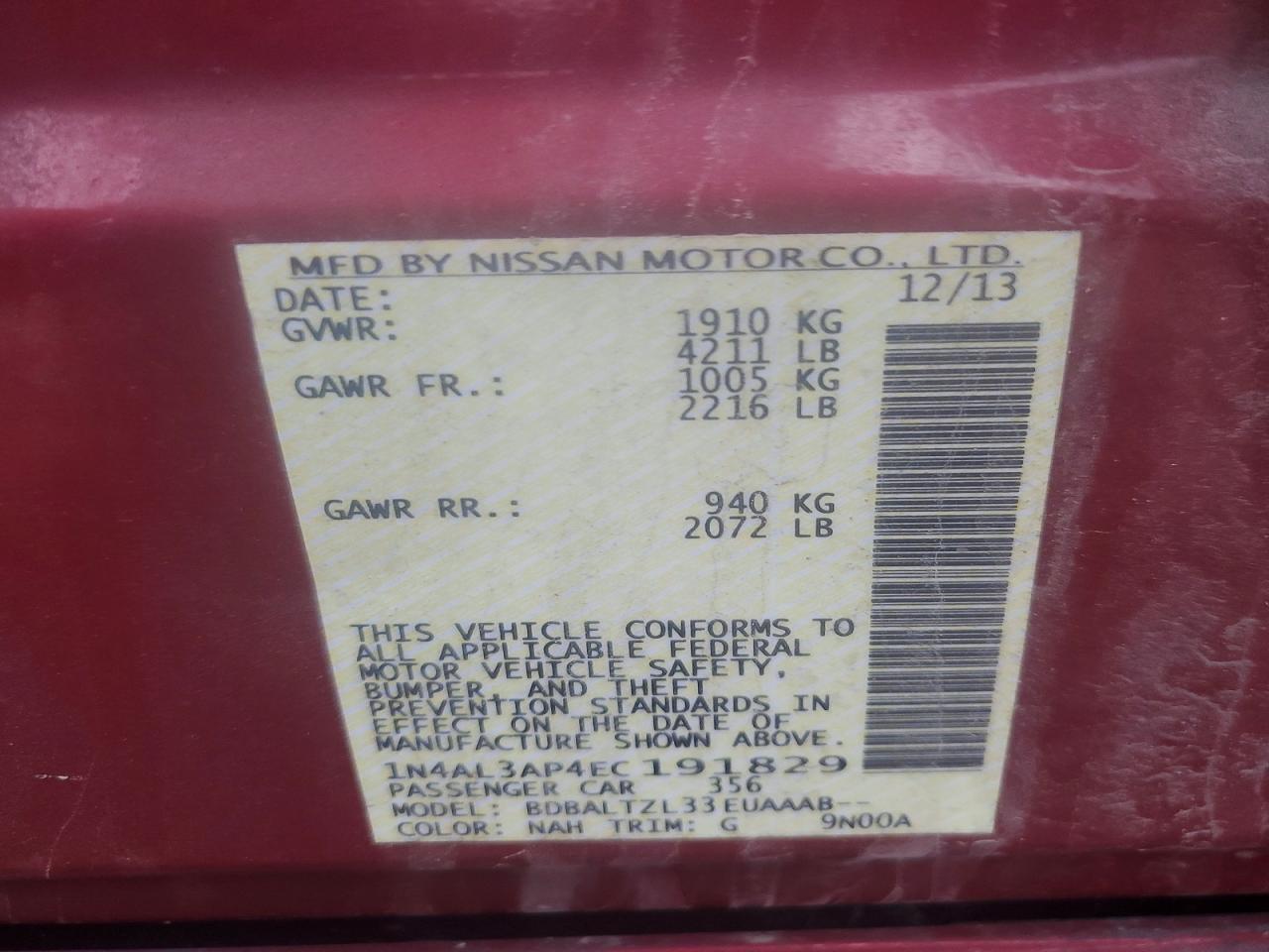 2014 NISSAN ALTIMA 2.5 SV photo 12