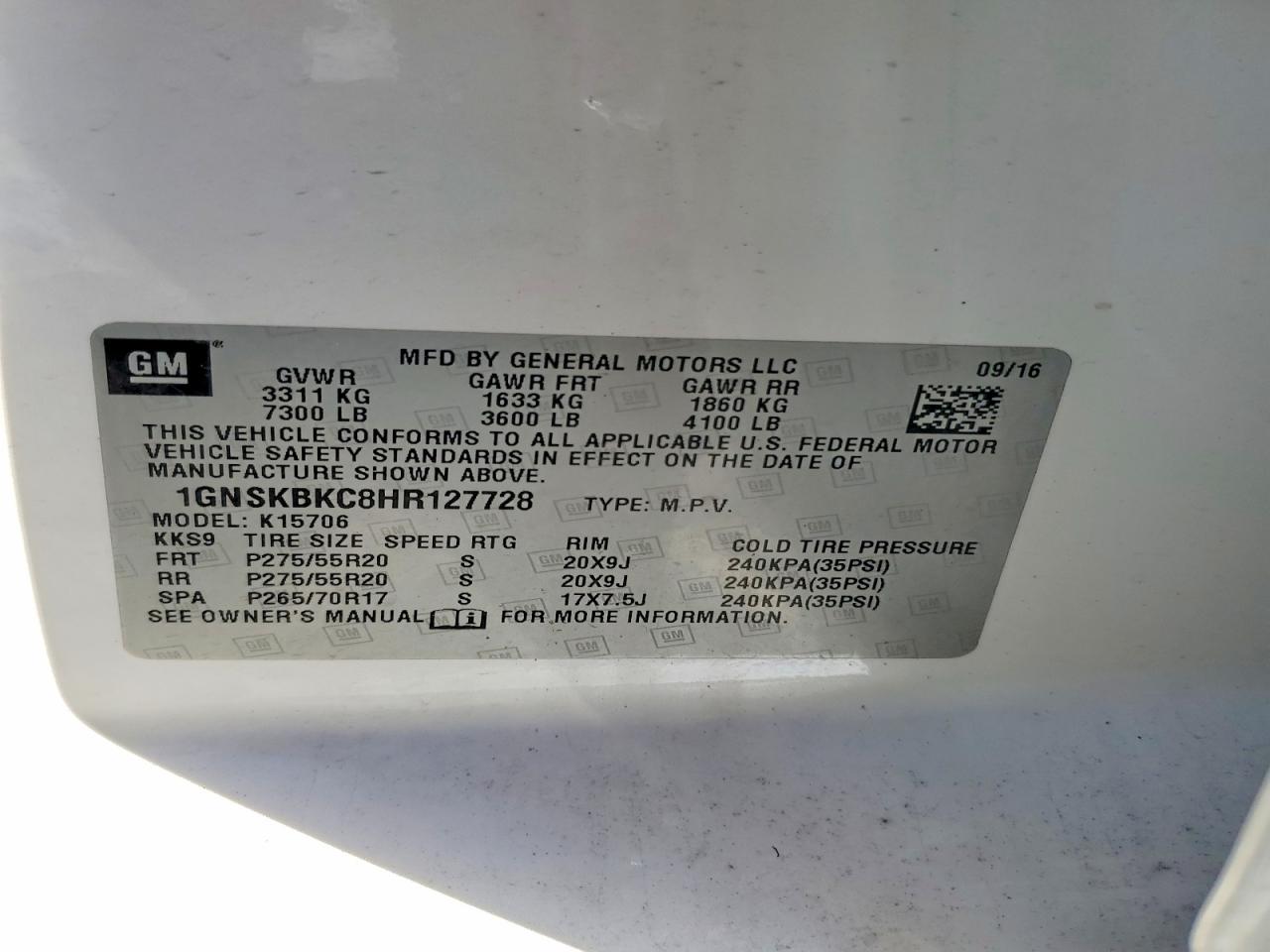 2017 CHEVROLET TAHOE K1500 LT photo 37