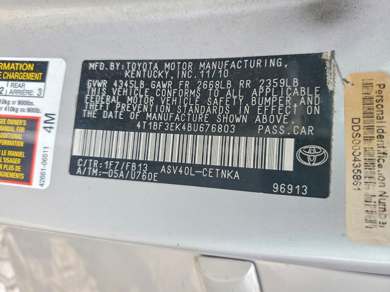 2011 TOYOTA CAMRY LE photo 37