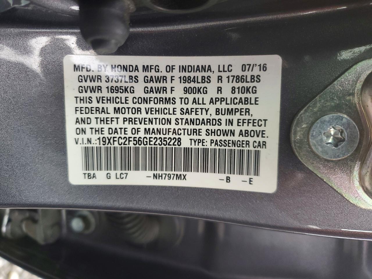 2016 HONDA CIVIC LX photo 23