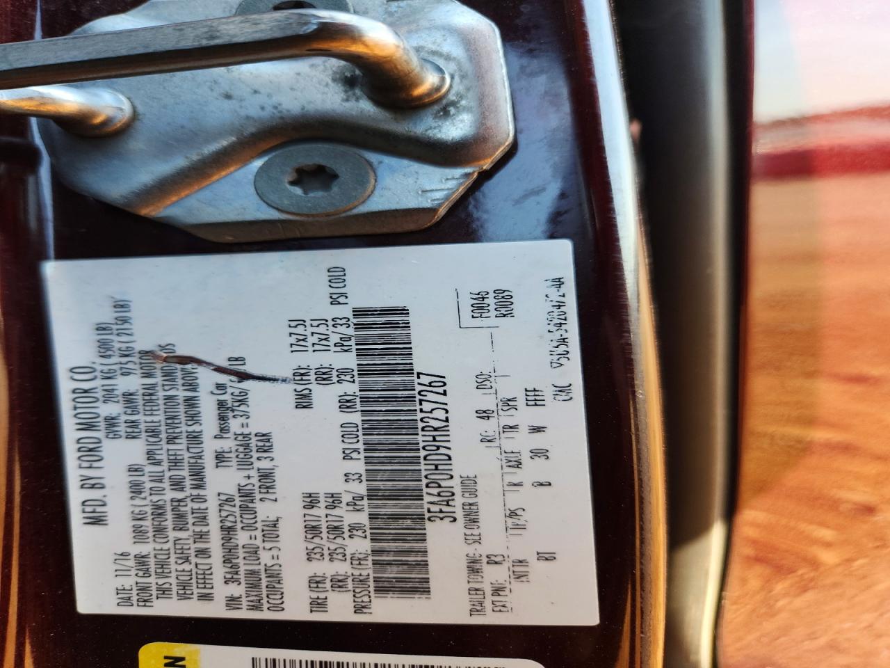2017 FORD FUSION SE photo 13