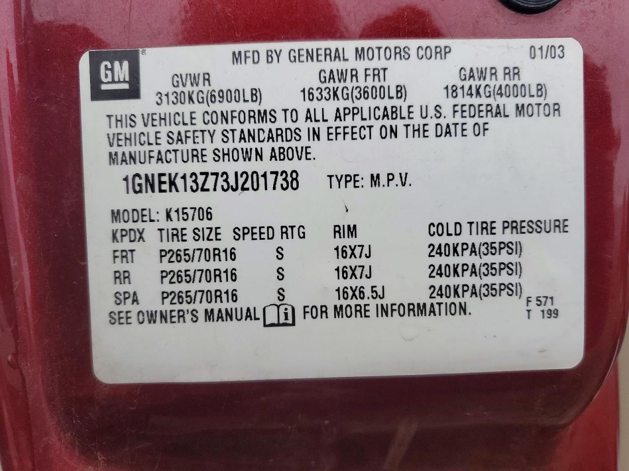 2003 CHEVROLET TAHOE K1500 photo 37