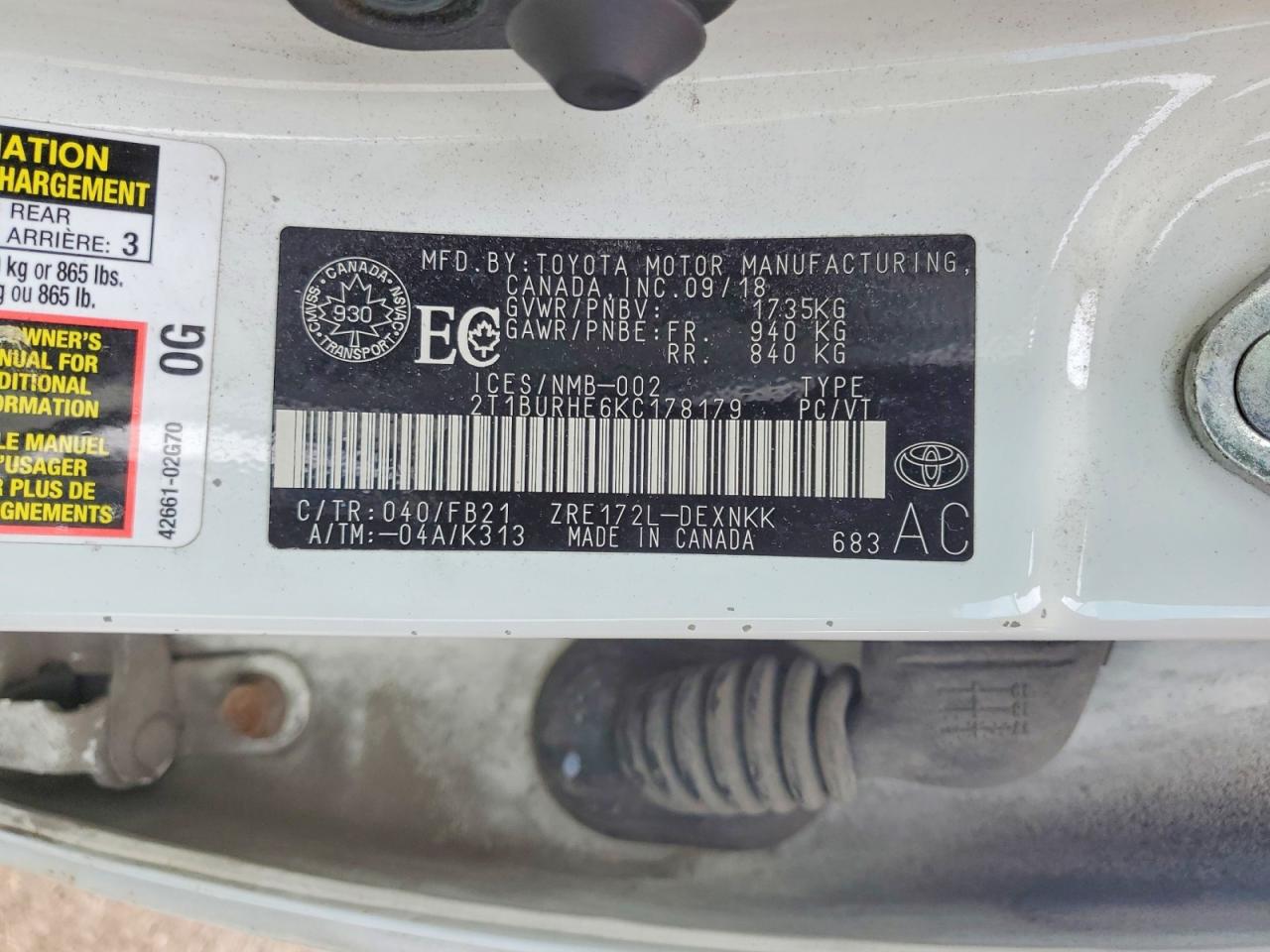 2019 TOYOTA COROLLA L photo 34