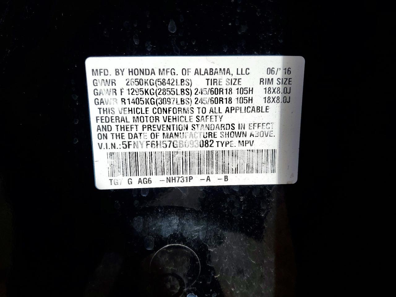 2016 HONDA PILOT EXL photo 25