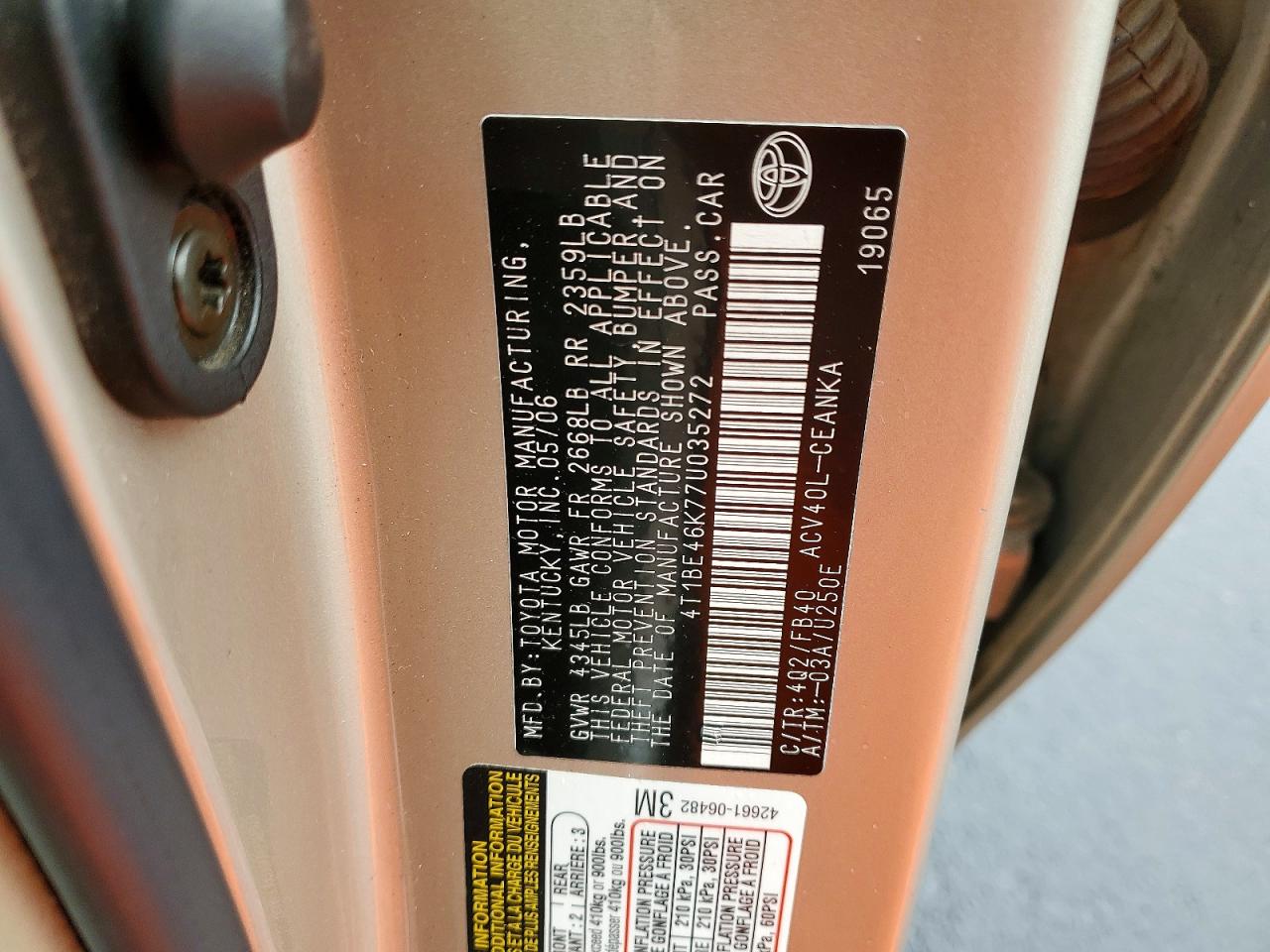 2007 TOYOTA CAMRY CE photo 37