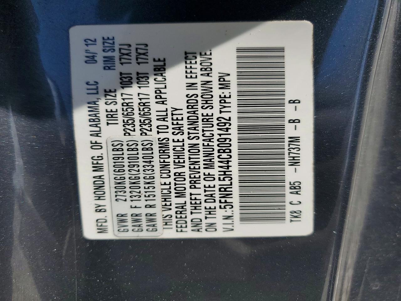 2012 HONDA ODYSSEY EX photo 37